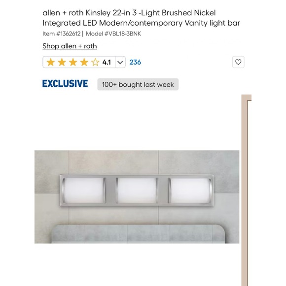 allen + roth Kinsley 22-in 3 -Light Brushed Nickel Integrated LED Modern/contemp - Picture 1 of 4